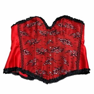Y2K Floral Lace Strapless Corset Top (Red/Black) Size 2X